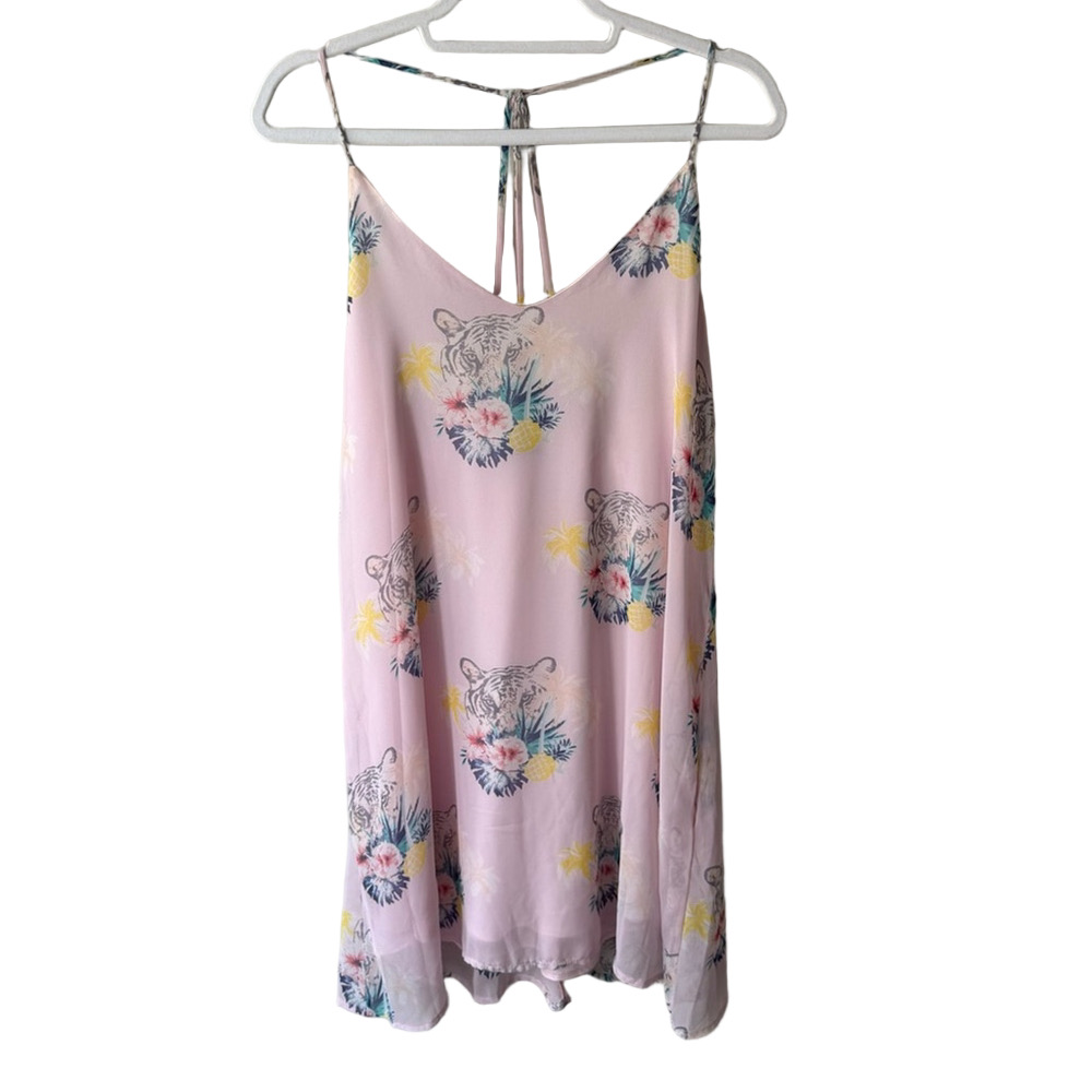 Whyte Eyelash Y2K Vintage Pink Sleeveless Spaghetti Strap Sundress Tropical Boho